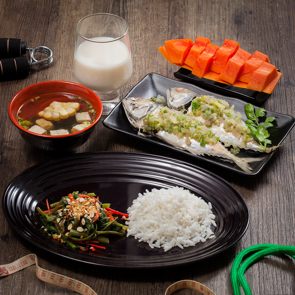 Delicious ginger steam fish with rice and some side dishes