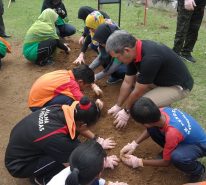 Vegetables planting activity by Ajinomoto, Malaysia staff, UPM students and indigenous children of Sek. Keb. Penderas