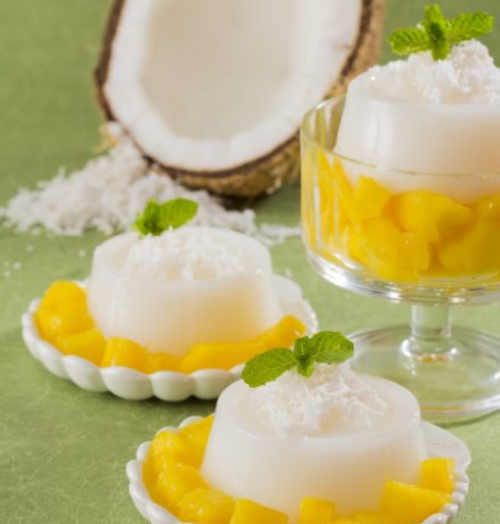 Coconut Pudding with Mango Sauce