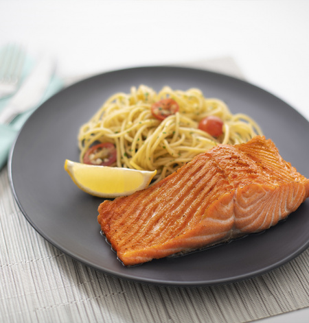 Pan-Fried Salmon Fillet With Sauteed Pasta